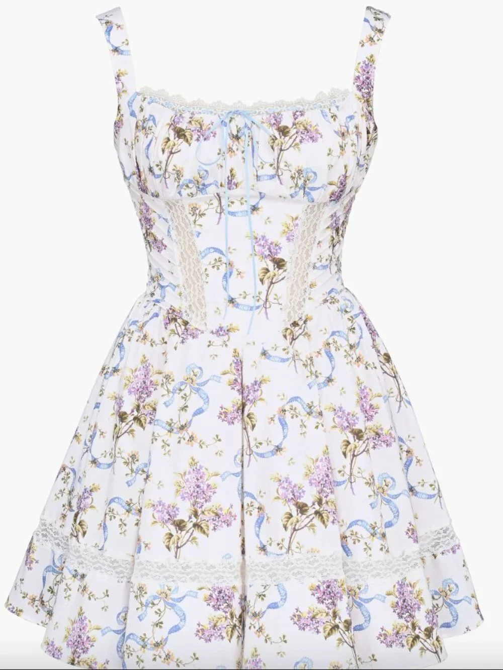 House of CB Kimmie White Floral Ribbon Cotton Mini Dress S Regular Cup - Picture 3 of 3